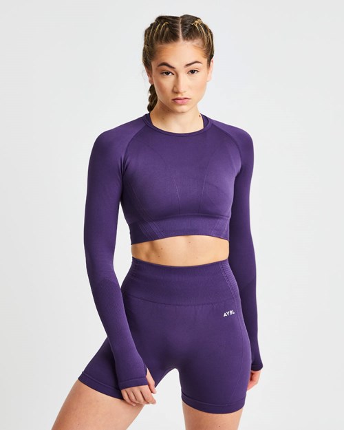AYBL Balance V2 Seamless Long Sleeve Crop Top Fialové | GHZY-17826