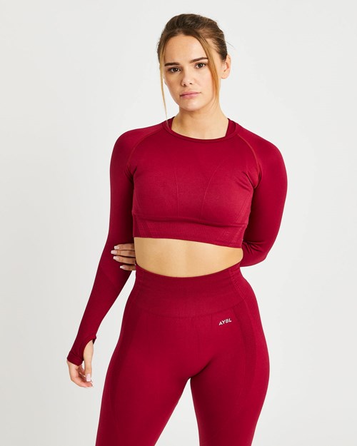 AYBL Balance V2 Seamless Long Sleeve Crop Top Červené | NWQV-06459