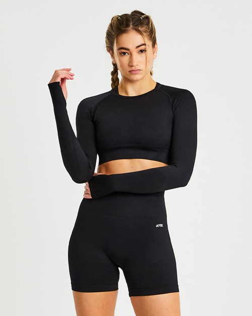 AYBL Balance V2 Seamless Long Sleeve Crop Top Černé | SRIJ-04781