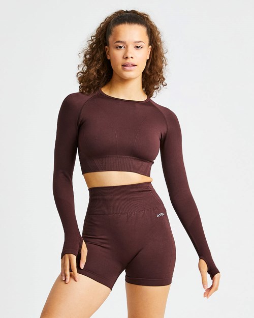 AYBL Balance V2 Seamless Long Sleeve Crop Top Čokolády Hnědé | YBAJ-56931