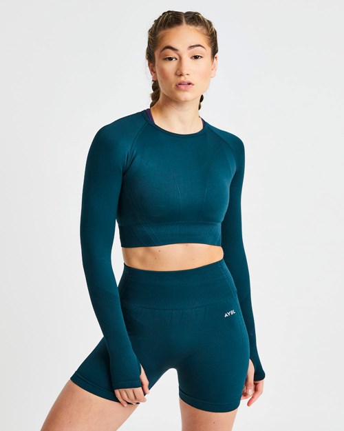 AYBL Balance V2 Seamless Long Sleeve Crop Top Zelene | YTCK-58609