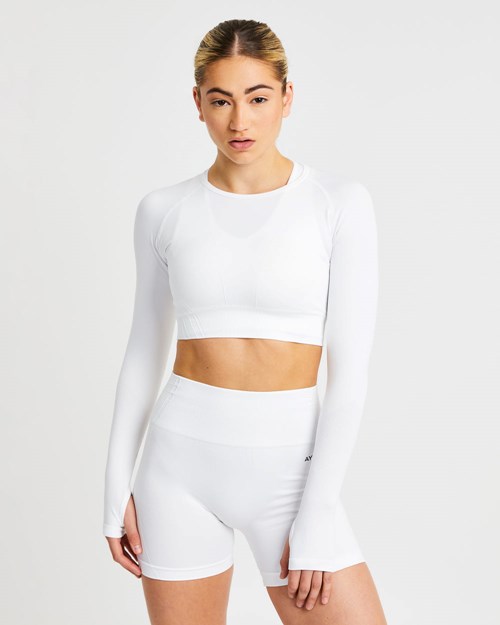 AYBL Balance V2 Seamless Long Sleeve Crop Top Bílé | ZRFV-26158