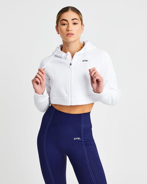 AYBL Beyond Crop Zip Hoodie Bílé | DOTB-05734