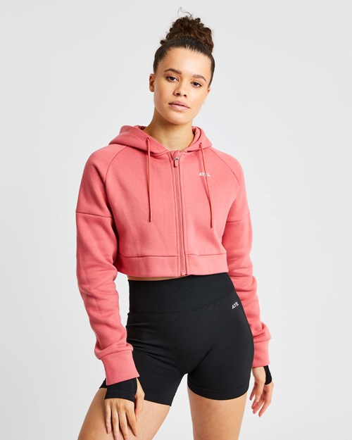AYBL Beyond Crop Zip Hoodie Červené | VEMF-35429