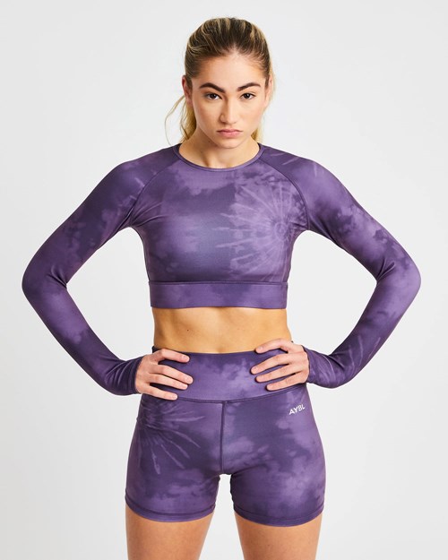 AYBL Core Long Sleeve Crop Top Fialové | IOUK-27051
