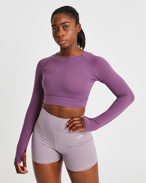 AYBL Core Long Sleeve Crop Top Fialové | WVCI-94562