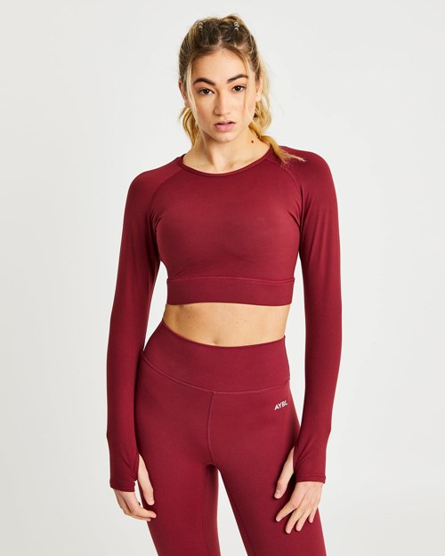 AYBL Core Long Sleeve Crop Top Mauve Wine | CRQF-49287