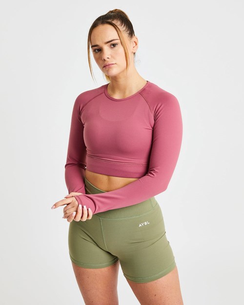 AYBL Core Long Sleeve Crop Top Červené | KRBT-68243