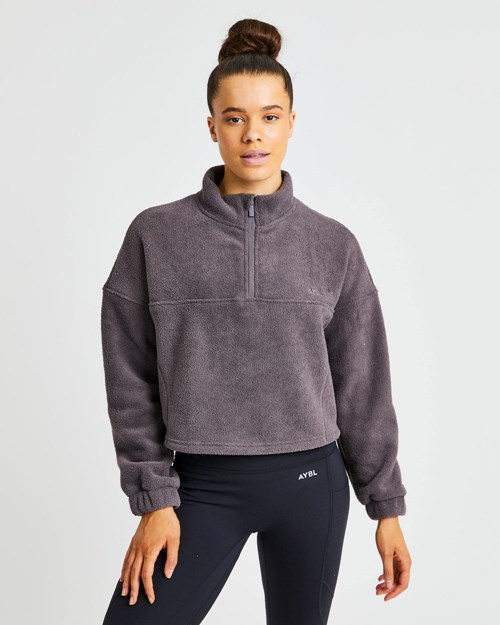 AYBL Effortless Oversized Cropped Fleece Charcoal | FLMU-57690