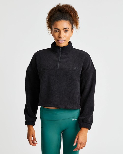 AYBL Effortless Oversized Cropped Fleece Černé | UXIB-69381