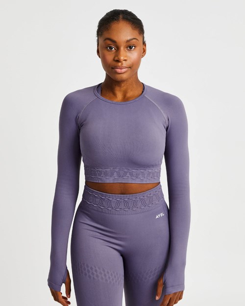 AYBL Elevate Seamless Long Sleeve Crop Top Fialové | UXHB-32146