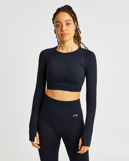 AYBL Elevate Seamless Long Sleeve Crop Top Černé | XPDH-02631