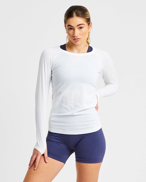 AYBL Embrace Seamless Long Sleeve T Shirt Bílé | HNCI-29874