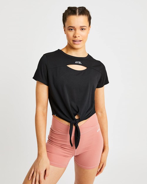 AYBL Essence Tie Front T Shirt Černé | ESFK-75430