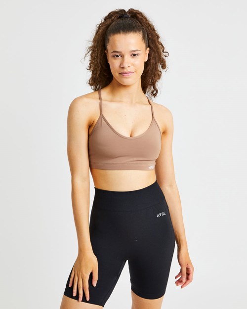 AYBL Essential V Neck Sports Bra Hnědé | JTME-74590