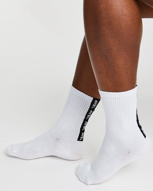 AYBL Everyday Back Stripe Crew Socks (3 Pack) Bílé | LVIH-29650