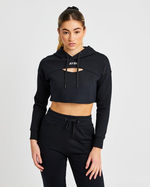 AYBL Everyday Cutout Crop Hoodie Černé | CMWI-68453