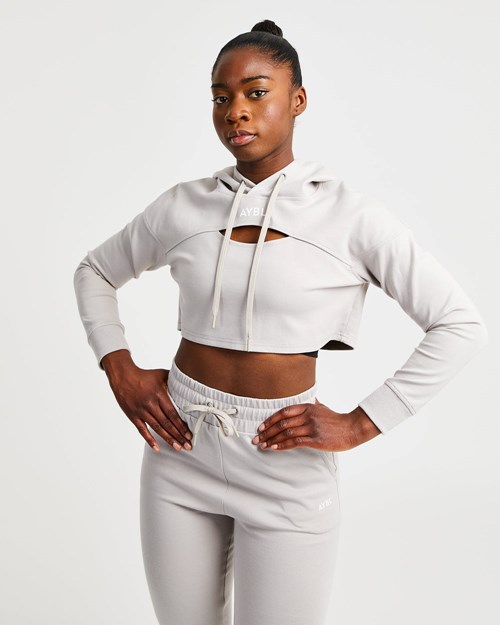 AYBL Everyday Cutout Crop Hoodie Šedé | JLFM-84165