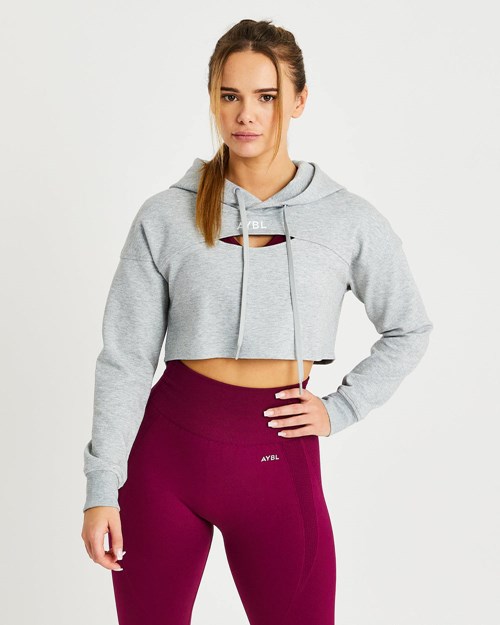 AYBL Everyday Cutout Crop Hoodie Šedé | UKEF-43271