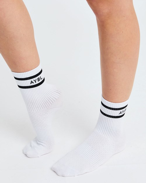 AYBL Everyday Double Stripe Crew Socks (3 Pack) Bílé | QGTL-60918