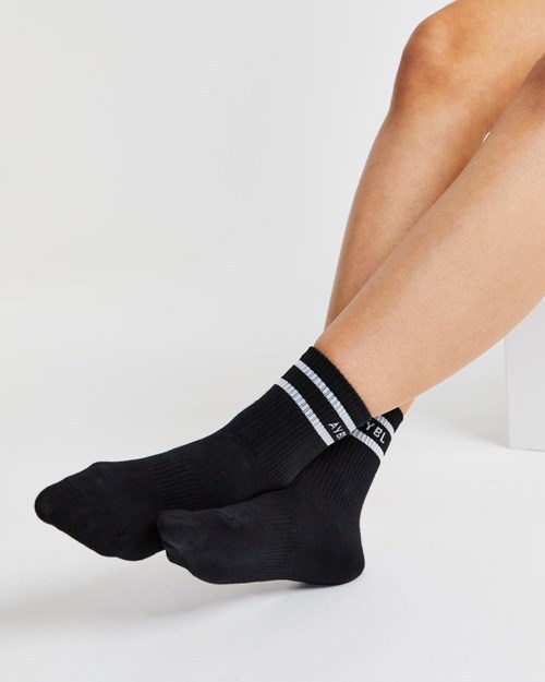 AYBL Everyday Double Stripe Crew Socks (3 Pack) Černé | TWPQ-81436