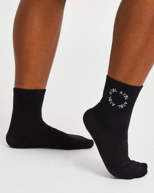 AYBL Everyday Embroidered Crew Socks (3 Pack) Černé | TFYX-14692