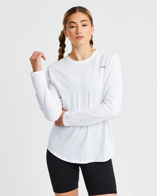 AYBL Everyday Oversized Long Sleeve T Shirt Bílé | OQBH-18673