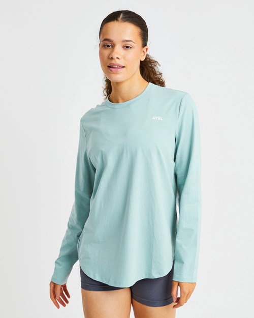 AYBL Everyday Oversized Long Sleeve T Shirt Soft Sage | QOFJ-18607
