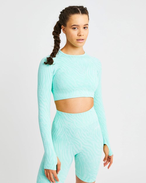 AYBL Evolve Animal Seamless Long Sleeve Crop Top Mátově Zelená Zelene | MXHJ-62531
