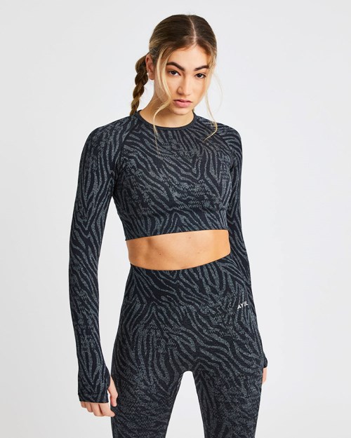 AYBL Evolve Animal Seamless Long Sleeve Crop Top Černé | TKCN-27804