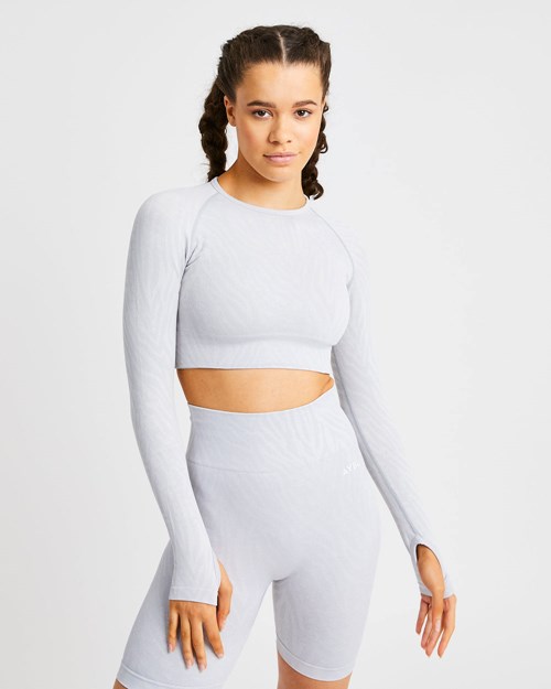 AYBL Evolve Animal Seamless Long Sleeve Crop Top Světle Šedé | WXJF-23869
