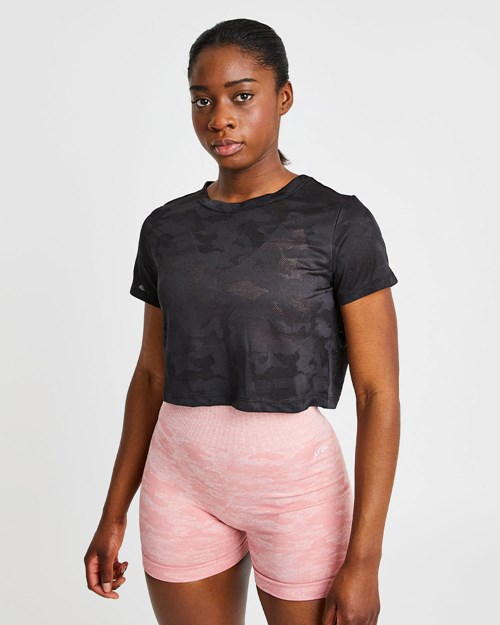 AYBL Evolve Camo Crop T Shirt Černé | YKMQ-67453
