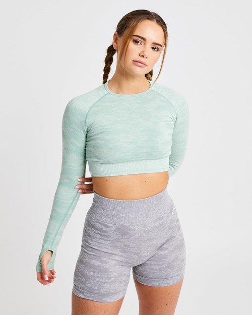 AYBL Evolve Camo Seamless Long Sleeve Crop Top Zelene | EUPF-75921