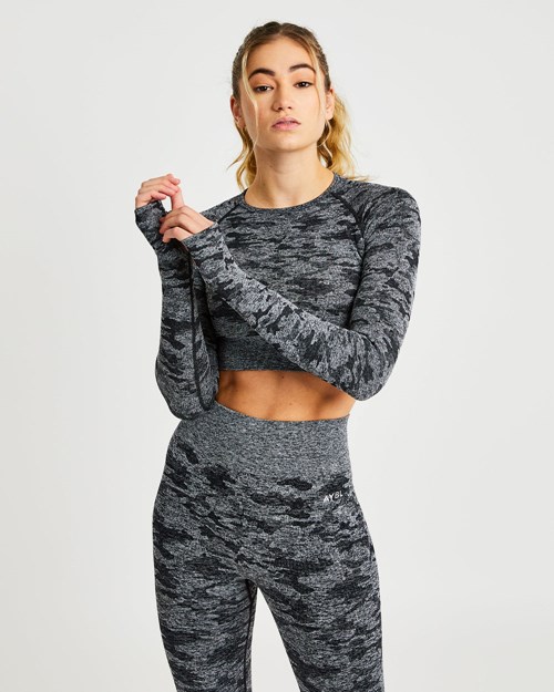 AYBL Evolve Camo Seamless Long Sleeve Crop Top Černé | HKIJ-57048