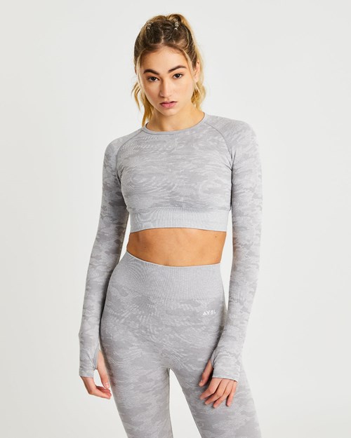 AYBL Evolve Camo Seamless Long Sleeve Crop Top Šedé | OMTB-32148
