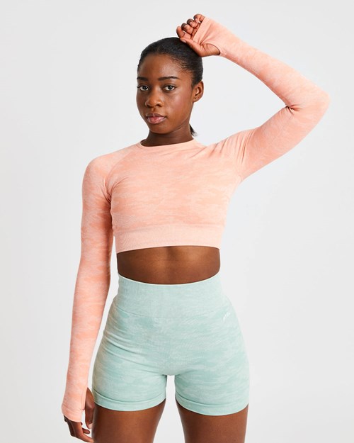 AYBL Evolve Camo Seamless Long Sleeve Crop Top Peach | WMAL-62781