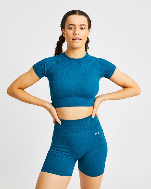 AYBL Evolve Speckle Seamless Crop Top Teal | SECT-73104