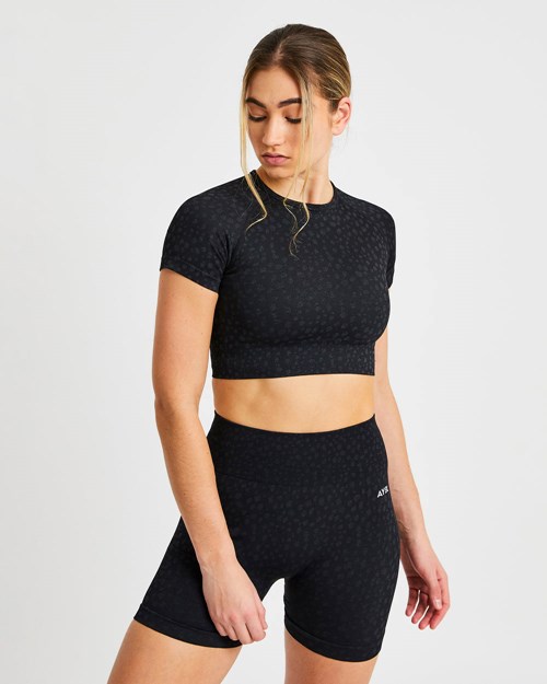 AYBL Evolve Speckle Seamless Crop Top Černé | WVHO-13429
