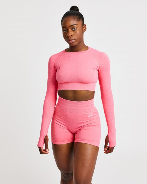 AYBL Evolve Speckle Seamless Long Sleeve Crop Top Koralove Růžové | EKRG-53280