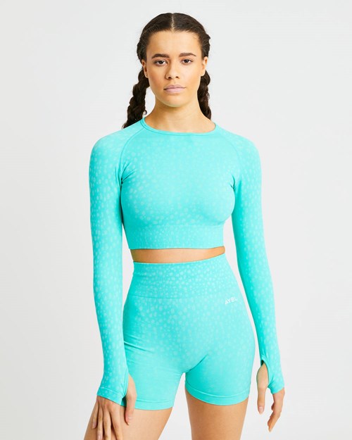 AYBL Evolve Speckle Seamless Long Sleeve Crop Top Zelene | IPHL-21043