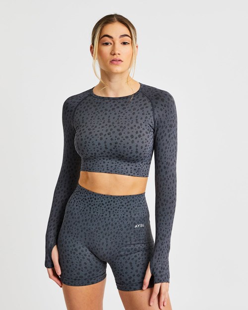 AYBL Evolve Speckle Seamless Long Sleeve Crop Top Charcoal | LMUR-74680