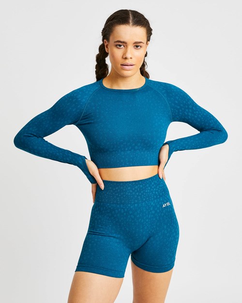AYBL Evolve Speckle Seamless Long Sleeve Crop Top Teal | ONQE-25401