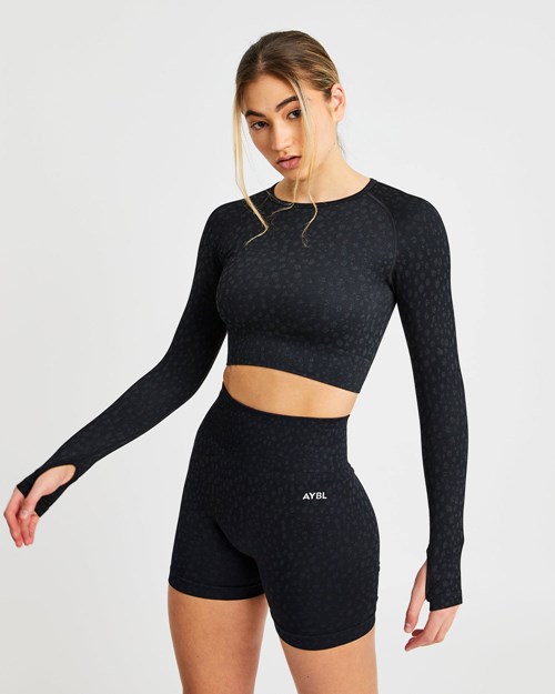 AYBL Evolve Speckle Seamless Long Sleeve Crop Top Černé | OPWB-15439