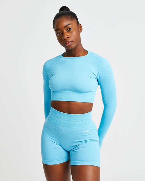 AYBL Evolve Speckle Seamless Long Sleeve Crop Top Světle Blankyt | TFBG-76980