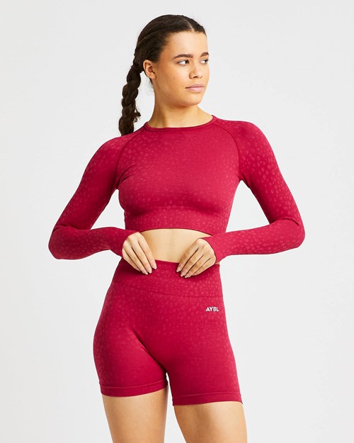AYBL Evolve Speckle Seamless Long Sleeve Crop Top Raspberry | UKVP-83942