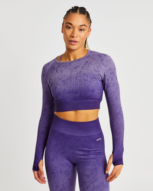 AYBL Flare Seamless Long Sleeve Crop Top Fialové | SEQV-48951