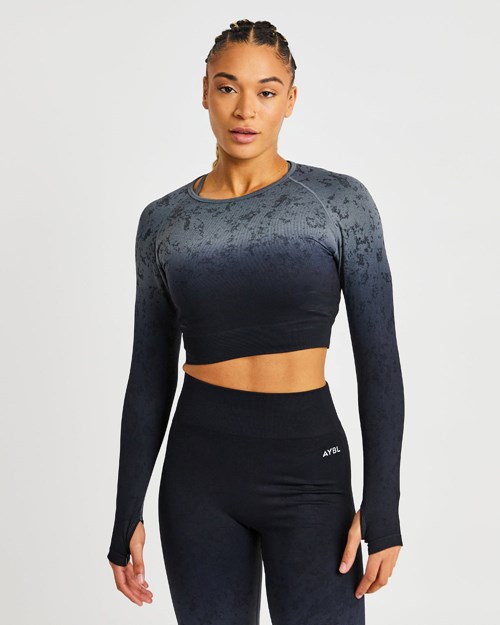 AYBL Flare Seamless Long Sleeve Crop Top Černé | XYEU-57941