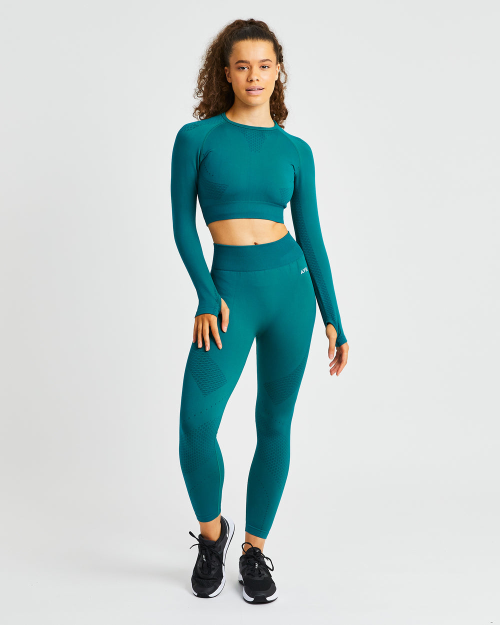 AYBL Ignite Seamless Long Sleeve Crop Top Hyper Teal | TMIW-64982