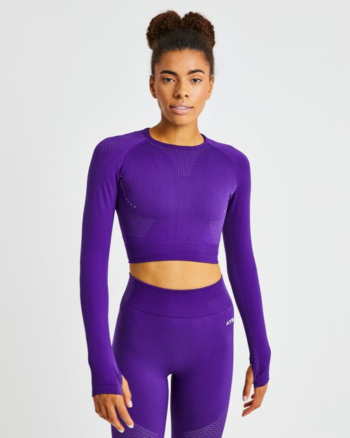 AYBL Ignite Seamless Long Sleeve Crop Top Fialové | ZJFT-08619