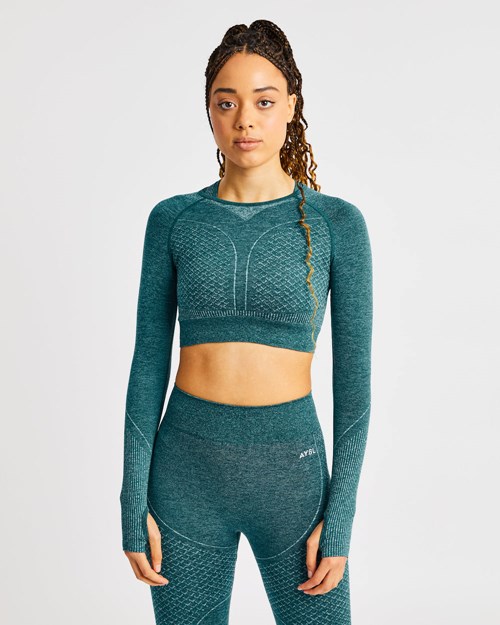 AYBL Impact Seamless Long Sleeve Crop Top Zelene | JRQM-73851